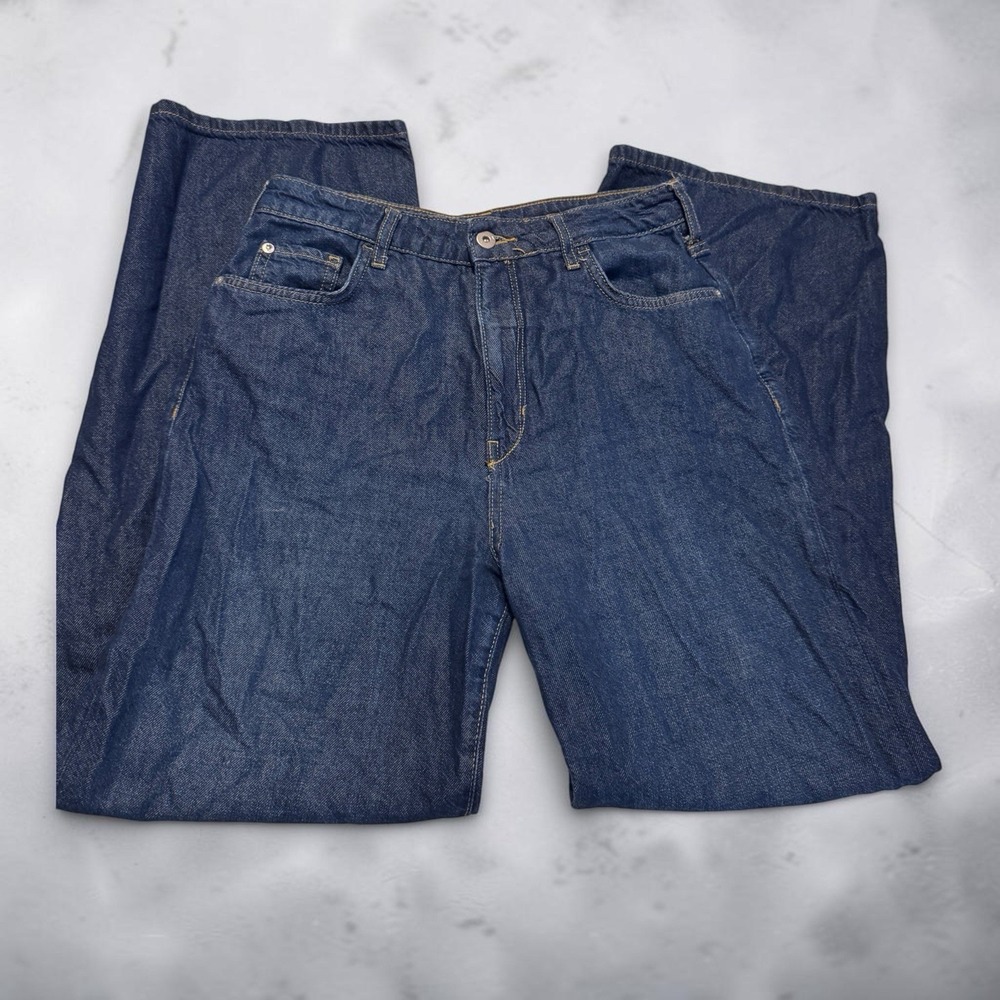 Anthropologie Pilcro The Annie Wide Leg Jeans Dark Wash High Rise Denim Size 28